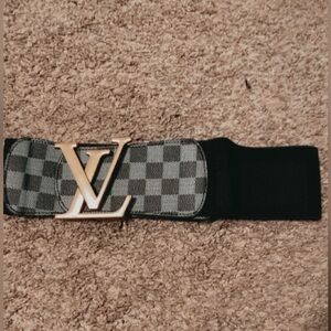 Checkered Belt with Gold Buckle
